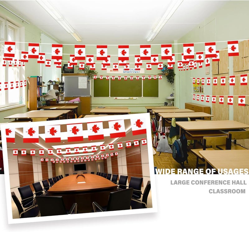MVPRING Canada String Flag Pennant Banner, Small Mini Canadian Flags Bunting Banner, Canada Day Dominion Day National Country Decoration for School, Party, Sports Events, Patriotic Festival, 33 Feet 30 Flags - Image 2
